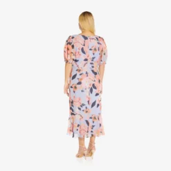 Adrianna Papell Plus Size Floral-Printed Clip Dot Chiffon Midi-Length Cocktail Dress In Opal Coral Multi -Cheap Vesta Gleam Store AP1D104709 AG498 Plus Back