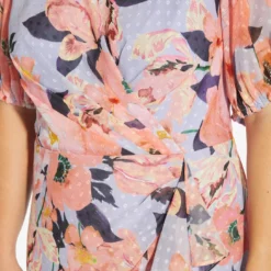 Adrianna Papell Plus Size Floral-Printed Clip Dot Chiffon Midi-Length Cocktail Dress In Opal Coral Multi -Cheap Vesta Gleam Store AP1D104709 AG498 Plus Detail