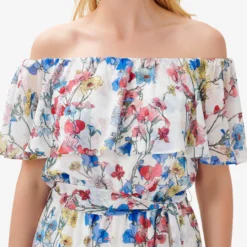 Adrianna Papell Floral-Print Off-The-Shoulder Chiffon Jumpsuit In Ivory Coral Multi -Cheap Vesta Gleam Store AP1D104713 AE194 Regular Detail