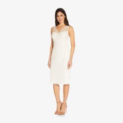 Adrianna Papell Floral Embroidered Midi-Length Sheath Dress In Ivory -Cheap Vesta Gleam Store AP1D104715 AA194 Regular Side