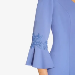 Adrianna Papell Lace-Trim Crepe Short Sheath Dress With Bell Sleeves In Misty Peri -Cheap Vesta Gleam Store AP1D104716 AD494 Regular Detail