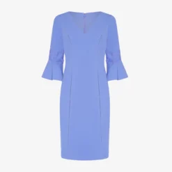 Adrianna Papell Lace-Trim Crepe Short Sheath Dress With Bell Sleeves In Misty Peri -Cheap Vesta Gleam Store AP1D104716 AD494 Regular Flat