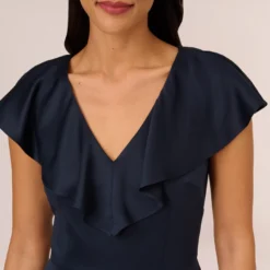 Adrianna Papell Satin Crepe Ruffled Cropped Jumpsuit In Dark Navy -Cheap Vesta Gleam Store AP1D104719 AV410 Regular Detail