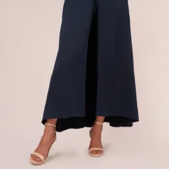 Adrianna Papell Satin Crepe Ruffled Cropped Jumpsuit In Dark Navy -Cheap Vesta Gleam Store AP1D104719 AV410 Regular Lifestyle
