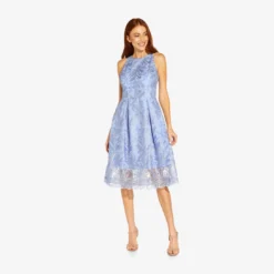 Adrianna Papell Embroidered Illusion Midi-Length Fit-And-Flare Dress In Light Peri -Cheap Vesta Gleam Store AP1D104723 AF496 Regular Alternate