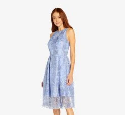 Adrianna Papell Embroidered Illusion Midi-Length Fit-And-Flare Dress In Light Peri