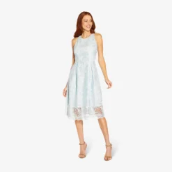 Adrianna Papell Embroidered Illusion Midi-Length Fit-And-Flare Dress In Opal -Cheap Vesta Gleam Store AP1D104723 AI498 Regular Alternate
