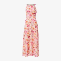 Adrianna Papell Floral-Print Chiffon Midi-Length Fit-And-Flare Halter Dress In Pink Multi -Cheap Vesta Gleam Store AP1D104726 AE970 Regular Manniquin Front