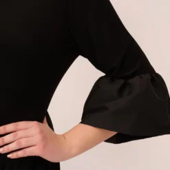 Adrianna Papell Plus Size Draped Jersey Short Sheath Dress With Bell Cuffs In Black -Cheap Vesta Gleam Store AP1D104729 AA002 Plus Lifestyle
