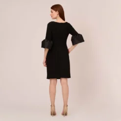 Adrianna Papell Draped Jersey Short Sheath Dress With Bell Cuffs In Black -Cheap Vesta Gleam Store AP1D104729 AA002 Regular Back