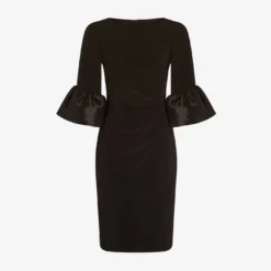 Adrianna Papell Draped Jersey Short Sheath Dress With Bell Cuffs In Black -Cheap Vesta Gleam Store AP1D104729 AA002 Regular Flat
