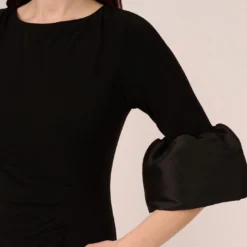 Adrianna Papell Draped Jersey Short Sheath Dress With Bell Cuffs In Black -Cheap Vesta Gleam Store AP1D104729 AA002 Regular Lifestyle