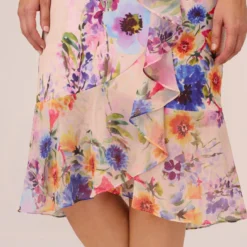 Adrianna Papell Plus Size Floral-Print Faux Wrap Midi-Length Ruffled Dress With Flutter Sleeves In Praline Multi -Cheap Vesta Gleam Store AP1D104731 AJ267 Plus Lifestyle