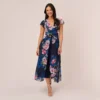 Adrianna Papell Floral-Print Cropped Jumpsuit With Chiffon Overlay In Navy Multi