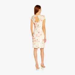 Adrianna Papell Floral-Print Jacquard Short Sheath Dress In Ivory Soft Coral -Cheap Vesta Gleam Store AP1D104735 AY686 Regular Back