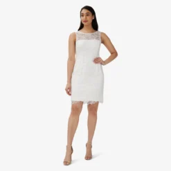 Adrianna Papell Guipure Lace Short Sheath Dress In Ivory -Cheap Vesta Gleam Store AP1D104751 AA194 Regular Side