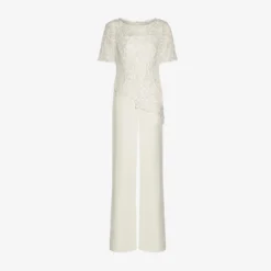 Adrianna Papell Guipure Lace And Crepe Wide-Leg Jumpsuit In Ivory -Cheap Vesta Gleam Store AP1D104752 AA194 Regular Flat