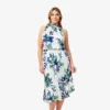 Adrianna Papell Plus Size Floral-Print Crepe Midi-Length Blouson Halter Dress In Ivory Multi
