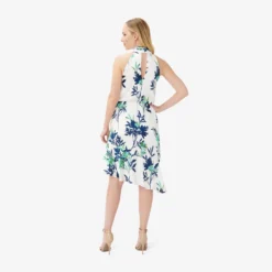 Adrianna Papell Floral-Print Crepe Midi-Length Blouson Halter Dress In Ivory Multi -Cheap Vesta Gleam Store AP1D104753 AH170 Regular Back
