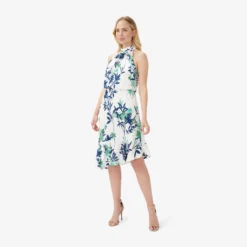 Adrianna Papell Floral-Print Crepe Midi-Length Blouson Halter Dress In Ivory Multi -Cheap Vesta Gleam Store AP1D104753 AH170 Regular Side