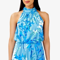 Adrianna Papell Floral-Print Mock Neck Midi-Length Chiffon Blouson Halter Dress In Peri Multi -Cheap Vesta Gleam Store AP1D104758 AC494 Regular Detail