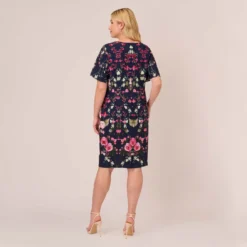 Adrianna Papell Plus Size Floral-Print Crepe Midi-Length Sheath Dress In Navy Multi -Cheap Vesta Gleam Store AP1D104781 AA980 Plus Back