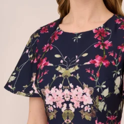 Adrianna Papell Floral-Print Crepe Midi-Length Sheath Dress In Navy Multi -Cheap Vesta Gleam Store AP1D104781 AA980 Regular Detail