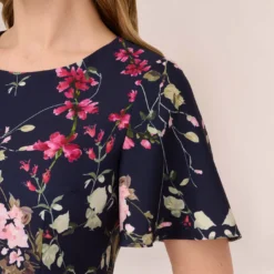 Adrianna Papell Floral-Print Crepe Midi-Length Sheath Dress In Navy Multi -Cheap Vesta Gleam Store AP1D104781 AA980 Regular Lifestyle