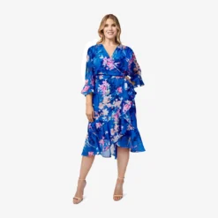 Adrianna Papell Plus Size Floral-Print Chiffon Short Wrap Dress In Blue Multi -Cheap Vesta Gleam Store AP1D104808 AA461 Plus Alternate