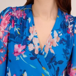 Adrianna Papell Floral-Print Chiffon Short Wrap Dress In Blue Multi -Cheap Vesta Gleam Store AP1D104808 AA461 Regular Detail