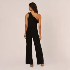 Adrianna Papell Ruffled One-Shoulder Blouson Jersey Jumpsuit In Black -Cheap Vesta Gleam Store AP1D104818 AA002 Regular Back