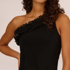 Adrianna Papell Ruffled One-Shoulder Blouson Jersey Jumpsuit In Black -Cheap Vesta Gleam Store AP1D104818 AA002 Regular Lifestyle