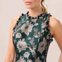 Adrianna Papell Metallic Floral Jacquard Ruffled Fit And Flare Short Day Dress In Hunter Multi -Cheap Vesta Gleam Store AP1D104821 AH390 Regular Detail