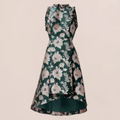 Adrianna Papell Metallic Floral Jacquard Ruffled Fit And Flare Short Day Dress In Hunter Multi -Cheap Vesta Gleam Store AP1D104821 AH390 Regular Flat