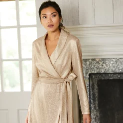 Adrianna Papell Metallic Jersey Short Wrap Tuxedo Dress In Gold -Cheap Vesta Gleam Store AP1D104833 AA268 Regular Default