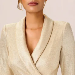 Adrianna Papell Metallic Jersey Short Wrap Tuxedo Dress In Gold -Cheap Vesta Gleam Store AP1D104833 AA268 Regular Detail