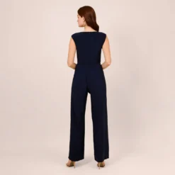 Adrianna Papell Stretch Jersey Twist-Front Jumpsuit With Overlay In Midnight -Cheap Vesta Gleam Store AP1D104835 AB411 Regular Back