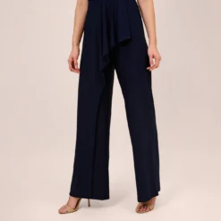 Adrianna Papell Stretch Jersey Twist-Front Jumpsuit With Overlay In Midnight -Cheap Vesta Gleam Store AP1D104835 AB411 Regular Side