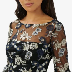 Adrianna Papell Floral Embroidered Illusion Short Sheath Dress With Bell Sleeves In Black Multi -Cheap Vesta Gleam Store AP1D104845 AA960 Regular Detail