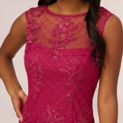 Adrianna Papell Sequin Embroidered Sheath Dress With Sheer Neckline In Dahlia Dusk -Cheap Vesta Gleam Store AP1D104851 AZ670 Regular Detail