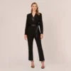 Adrianna Papell Hand-Sequined Crepe Tuxedo Jumpsuit In Black