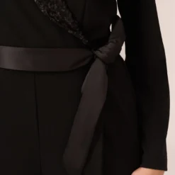 Adrianna Papell Hand-Sequined Crepe Tuxedo Jumpsuit In Black -Cheap Vesta Gleam Store AP1D104860 AA002 Regular Lifestyle