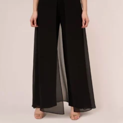 Adrianna Papell Jersey Jumpsuit With Chiffon Capelet And Skirt Overlay In Black -Cheap Vesta Gleam Store AP1D104868 AA002 Regular Lifestyle