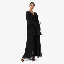 Adrianna Papell Jersey Jumpsuit With Chiffon Capelet And Skirt Overlay In Black -Cheap Vesta Gleam Store AP1D104868 AA002 Regular SHUG