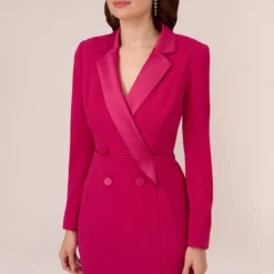 Adrianna Papell Crepe Tuxedo Sheath Dress With Long Sleeves In Rich Magenta -Cheap Vesta Gleam Store AP1D104876 AQ670 Regular Detail