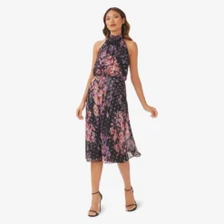 Adrianna Papell Floral-Print Chiffon Short Blouson Halter Dress In Black Multi -Cheap Vesta Gleam Store AP1D104879 AG963 Regular Alternate