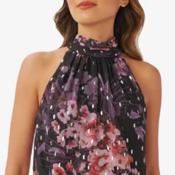 Adrianna Papell Floral-Print Chiffon Short Blouson Halter Dress In Black Multi -Cheap Vesta Gleam Store AP1D104879 AG963 Regular Detail