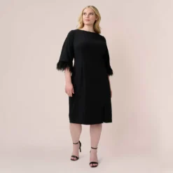 Adrianna Papell Plus Size Crepe Sheath Dress With V-Back And Feather-Trim Sleeves In Black -Cheap Vesta Gleam Store AP1D104892 AA002 Plus Alternate c9b3cc83 5bff 40b9 9344 0e84c4a0a8eb