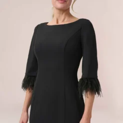 Adrianna Papell Crepe Sheath Dress With V-Back And Feather-Trim Sleeves In Black -Cheap Vesta Gleam Store AP1D104892 AA002 Regular Detail 9b0cec5a 540f 4344 a46a c268e5b8d163