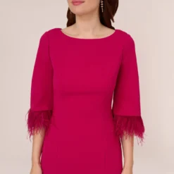 Adrianna Papell Crepe Sheath Dress With V-Back And Feather-Trim Sleeves In Rich Magenta -Cheap Vesta Gleam Store AP1D104892 AQ670 Regular Detail